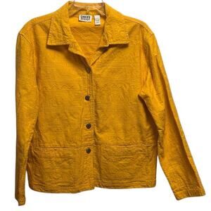 Vintage Chico’s Embroidered Cotton Sunny Yellow Jacket Button Front Size 2 (12)